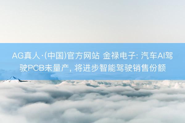 AG真人·(中国)官方网站 金禄电子: 汽车AI驾驶PCB未量产， 将进步智能驾驶销售份额